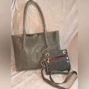 !HAMMITT Bundle! Oliver Leather Taupe Pewter Tote & Tony Small Pewter Crossbody